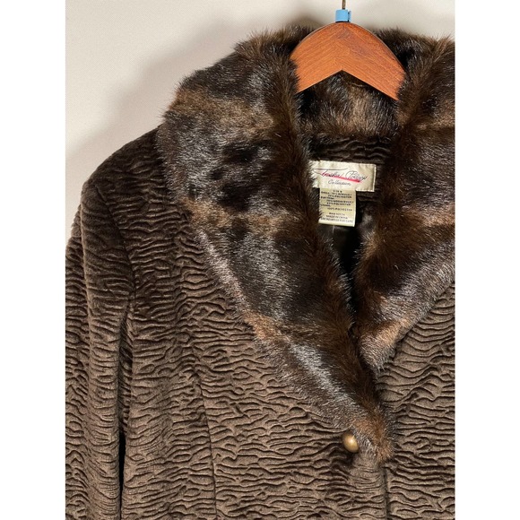 NEW NWT Tasha Polizzi Brown Textured Jacket Faux Fur Collar & Cuffs S M L XL - Picture 2 of 11